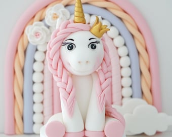 Rainbow and Unicorn fondant cake topper