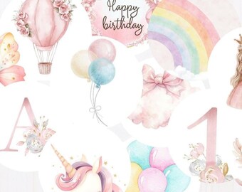 Personalized Princess and Unicorn Edible print cupcake toppers | Rainbow Cake topper