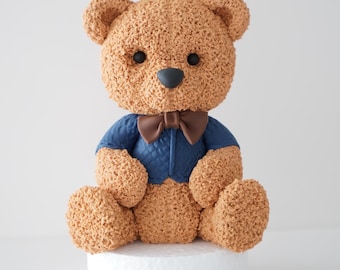Fondant Teddy Bear in sweater with bow Cake Topper