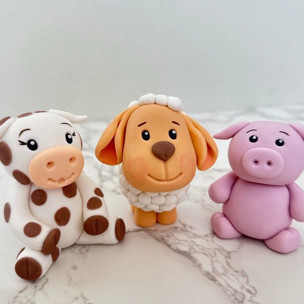 Cute animals Fondant cake toppers (pig, sheep, cow)