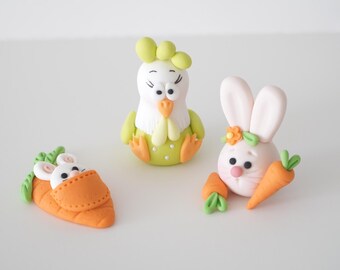 Easter fondant Cupcake decoration | Rabbit , carrot, chicken