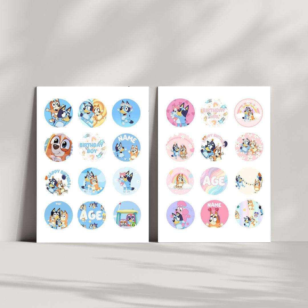 Personalized Bluey Edible Cupcake Toppers: Birthday Party Decoration - Etsy