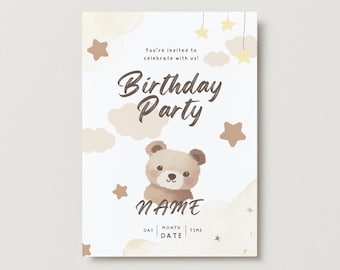 Personalized Birthday Party Invitation with envelope | Teddy bear invitation