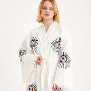 Handmade Natural Dyes Muslin Kimonos, Organic Cotton Dressing Gowns