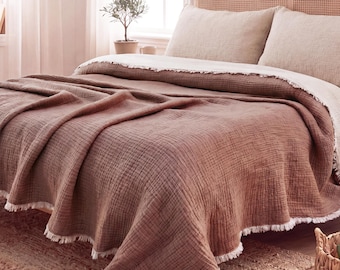 8-laags mousselinequilt, biologisch Turks katoen, ademende zomerdeken, boho bedovertrek