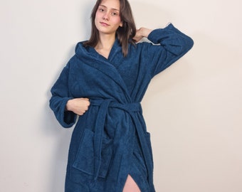 Unisex Adult Terry Cotton Robe from Organic Turkish Cotton, Soft Terry Cloth Bathrobe, Turkish Towel Robe, Dressing Gown