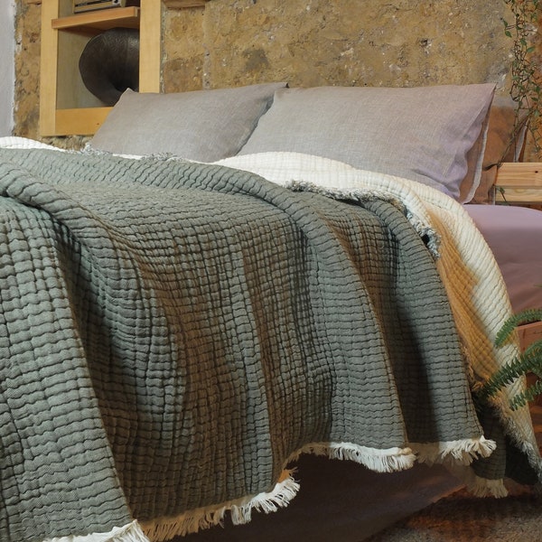 Edredón de muselina gruesa de algodón turco tamaño king: Edredón extra suave de 8 capas