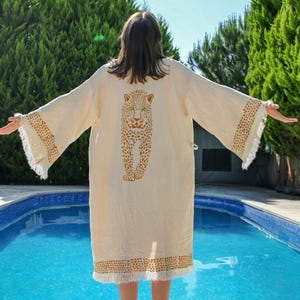 Kimono en mousseline de coton doux, peignoir en coton biologique, peignoir en coton turc, robe de chambre, kimono bohème, robe de plage bohème, robe de festival