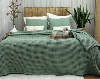 Copriletto in waffle in cotone organico, copriletto in morbido cotone, lussuosa coperta in waffle, %100 biancheria da letto in cotone di dimensioni personalizzate, copriletto per letto e divano