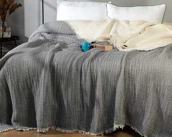 King Size Organic Muslin Cotton Comforter: 8-Layer Boho Bedspread