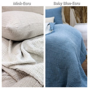 Double sided 4 ply Muslin Blanket from Organic Cotton, Gauze Cotton Throw for Beds and Sofas, Custom Size Muslin Bed Set, OEKO-TEX Certified image 7