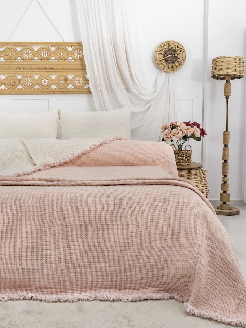 Organic Cotton Muslin Comforter, King Size Throw, Soft Cotton Quilt image 9