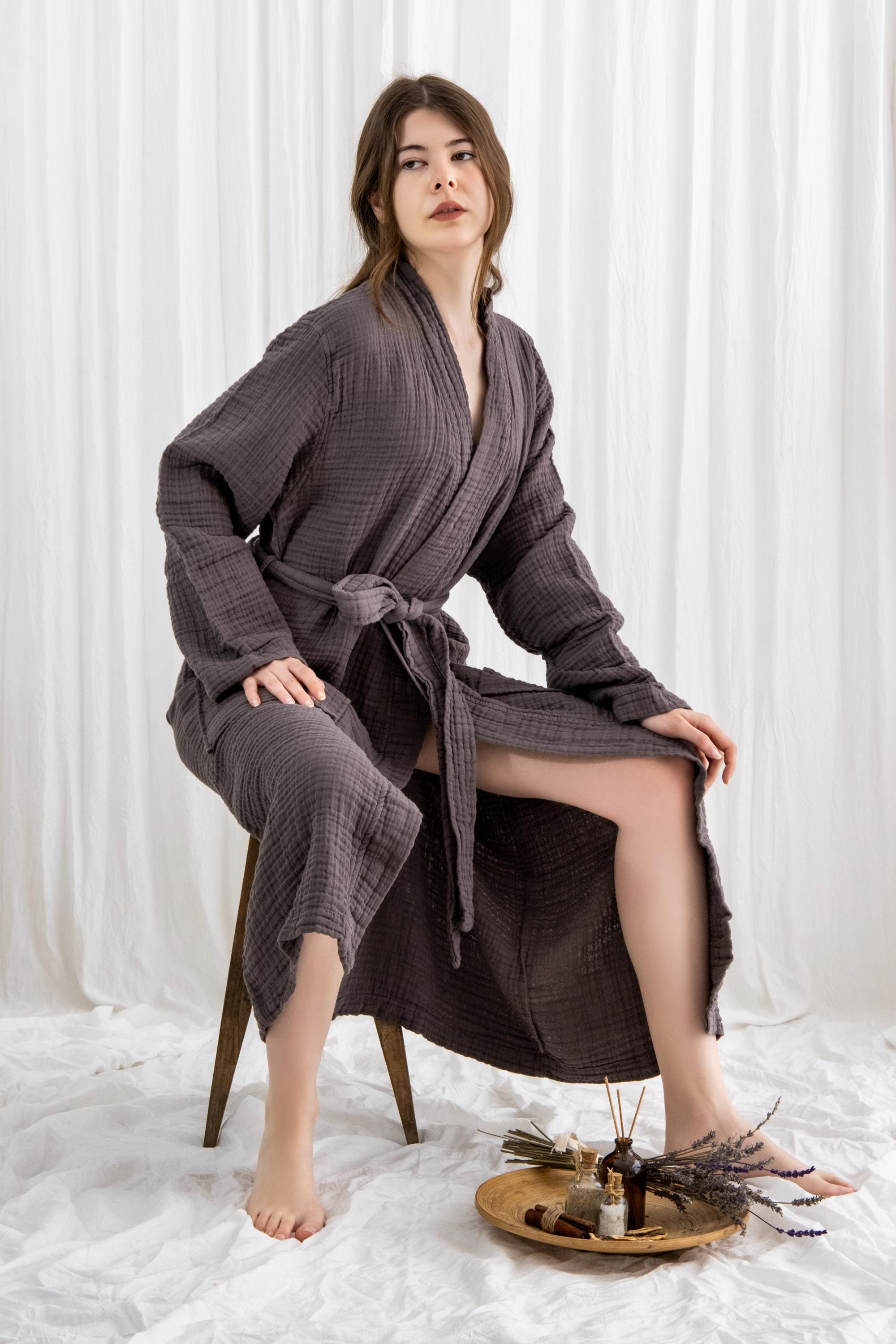 cotton muslin dressing gown Dusty Rose Muslin Robe, Turkish Cotton Spa Bathrobe