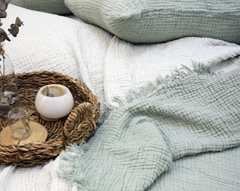 Colcha de muselina de algodón orgánico: suave manta de verano, con certificación OEKO-TEX, juego de cama de gasa de algodón.
