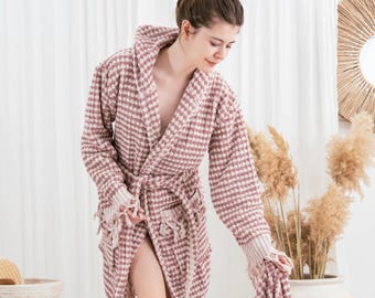 Handwoven Turkish Cotton Bathrobe, Thick and Soft & High Absorbent Hooded Robe