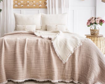 Dekbed van biologisch Turkse katoenen mousseline: kingsize boho-quilt