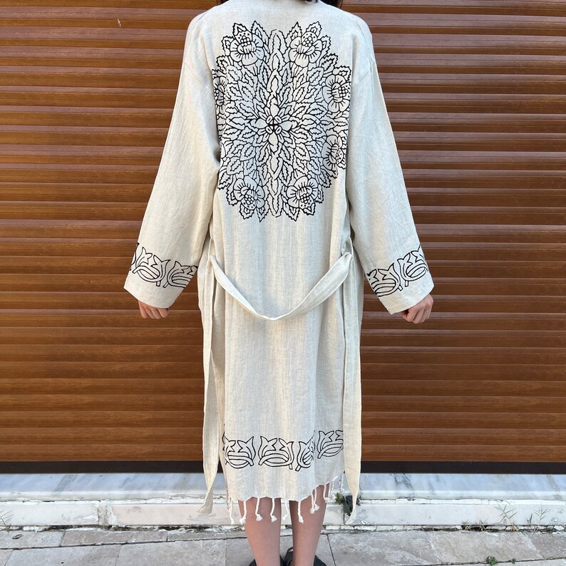 Organic Handmade Linen Robe, Soft and Lightweight Linen Kimono, Pockets Linen Dressing Gown, Linen Boho Cardigan, Linen Loungewear image 2