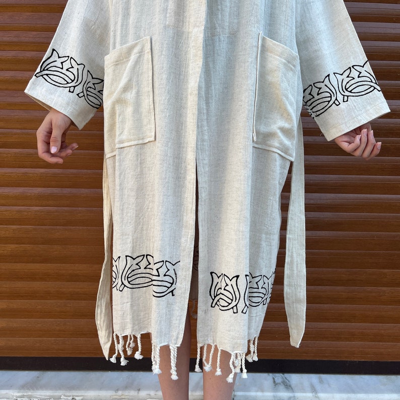 Organic Handmade Linen Robe, Soft and Lightweight Linen Kimono, Pockets Linen Dressing Gown, Linen Boho Cardigan, Linen Loungewear image 7