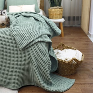 Bio Waffel Baumwolle Tagesdecke, Weiche Baumwolle Bettdecke, Luxus Waffel Decke, %100 Baumwolle King Size Bettdecke, Für Bett und Sofa werfen Sage Green