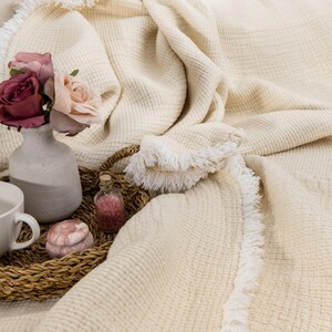 Organic Cotton Muslin Comforter, King Size Throw, Soft Cotton Quilt Ecru
