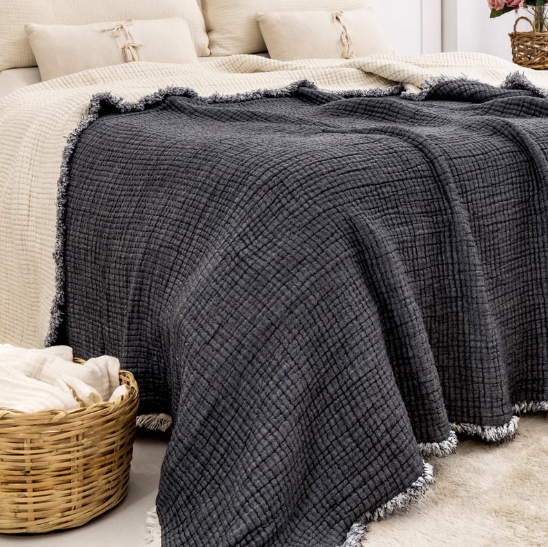 8 Layer Thick Muslin Comforter, Extra Soft Cotton King Size Muslin Quilt, Turkish Cotton Throw