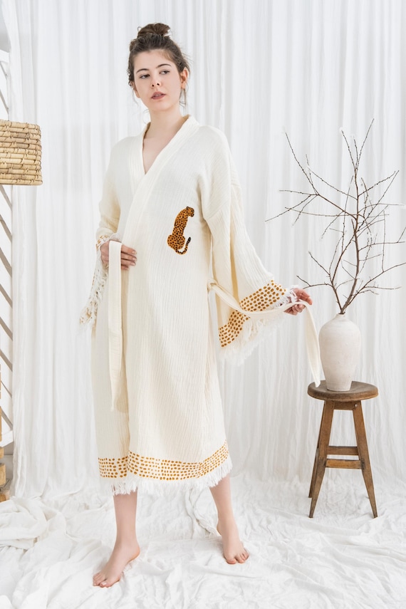 Organic Cotton Muslin Housecoat, Boho Beach Cover Up