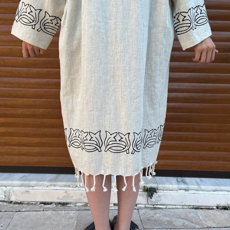 Organic Handmade Linen Robe, Soft and Lightweight Linen Kimono, Pockets Linen Dressing Gown, Linen Boho Cardigan, Linen Loungewear image 9