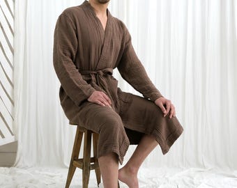 Bata de baño unisex extra suave de muselina de gasa para hombre, 100 % algodón turco