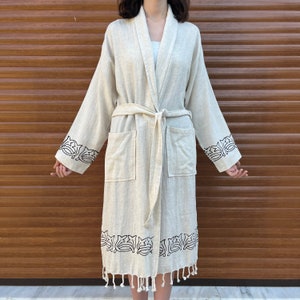 Organic Handmade Linen Robe, Soft and Lightweight Linen Kimono, Pockets Linen Dressing Gown, Linen Boho Cardigan, Linen Loungewear image 5