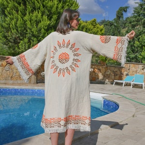 Handmade Muslin Kimono, Organic Cotton Robe, Ethnic Kaftan , Dressing Gown, Boho Festival Kimono, Boho Cover Up , Yoga Robe