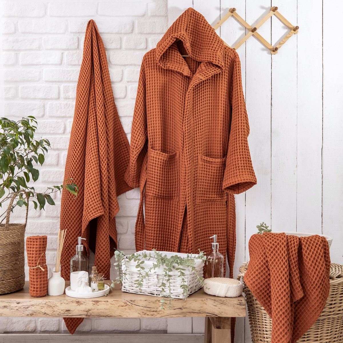 Unisex Waffle Robe From Organic Cotton, Handmade Dressing Gown, Soft Cotton Bathrobe With Hood and Pocket, Luxury Cotton Robe - Etsy