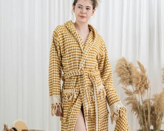 Breathable Luxury Soft Cotton Hooded Bathrobe: Soft Bubble Weave Robe