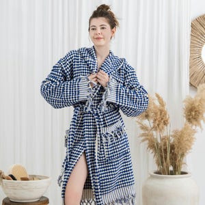 Turkish Cotton Bathrobe, Multicolor Pom Pom Tassels, Unisex Hooded Robe