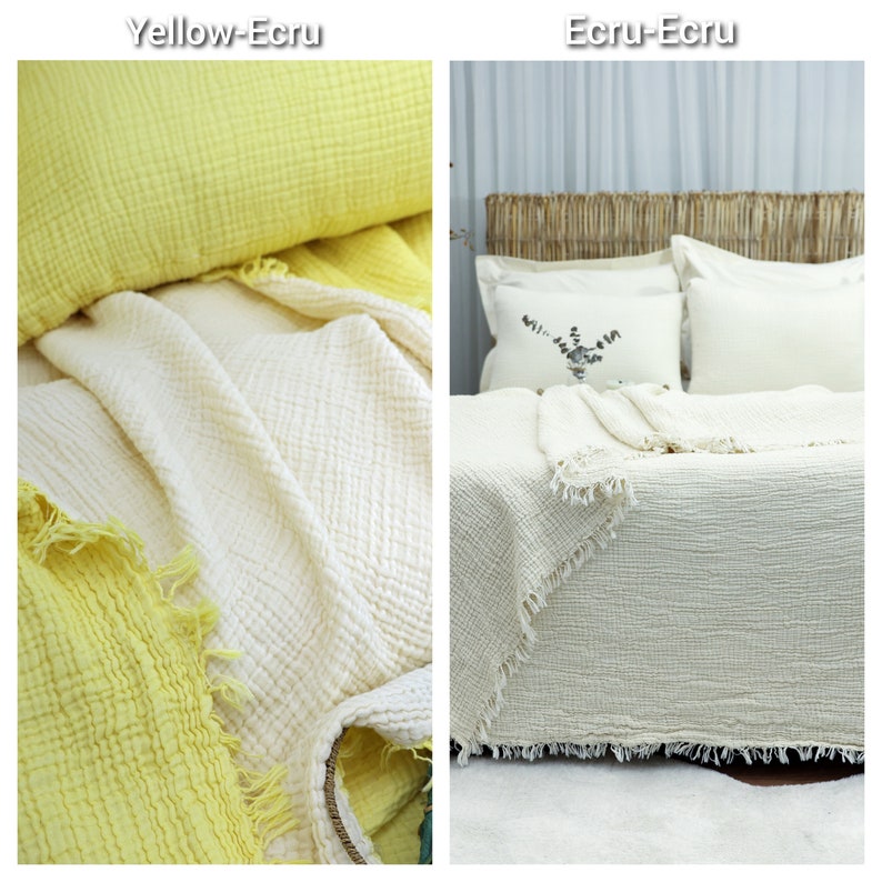 Couverture double face en mousseline de coton biologique 4 épaisseurs, jeté de gaze de coton pour lits et canapés, parure de lit en mousseline de taille personnalisée, certifié OEKO-TEX image 8