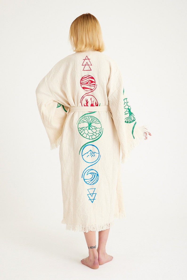 Handmade Evil Eye Muslin Kimono, Ethnic Kaftan, Dressing Gown, , Organic Cotton Bathrobe, Yoga Robe, Muslin Boho Cardigan image 5