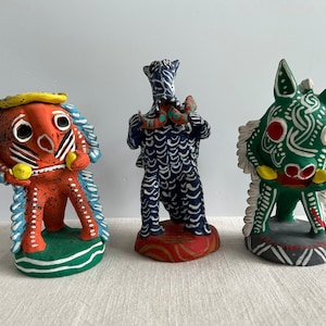 Vintage fantastical musician figurines from Ocumicho, Mexico