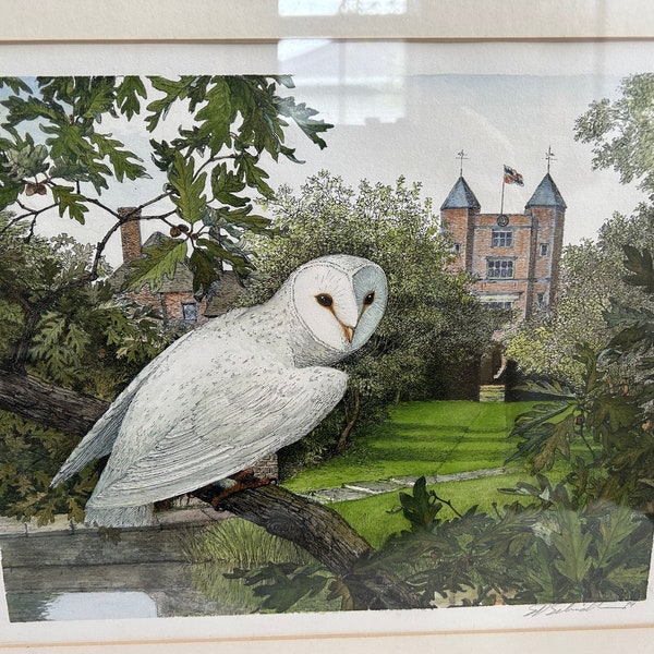 Original watercolor, pen and ink book cover illustration art by S.D. Schindler for “The Great White Owl of Sissinghurst”