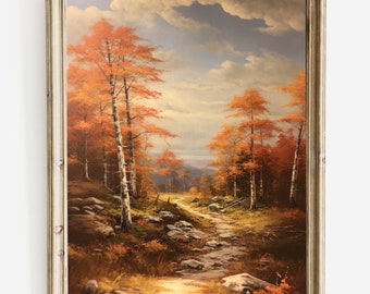 Fall Landscape with Trail Painting, Vintage Autumn Print | Wall Art | Digital Download