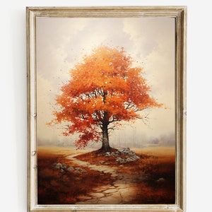 Herbst Ahorn Baum Malerei, tief orange, Vintage Stil Druck, dekorative druckbare Wandkunst | Wandkunst | Digitaler Download