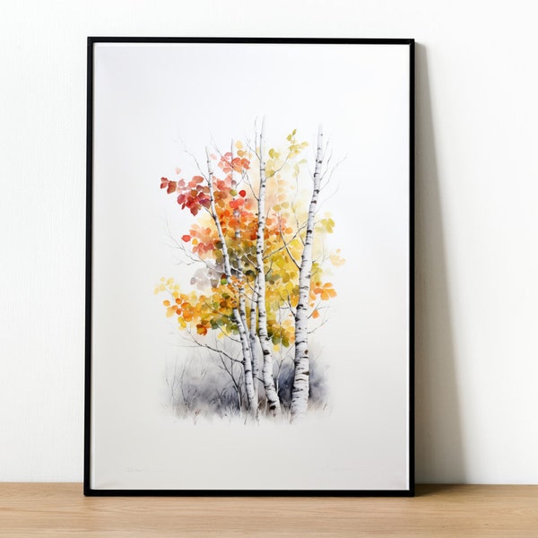 Watercolor Birch Tree, Decorative Printable Wall Art, Changing of Seasons | Wall Art | Digital Download