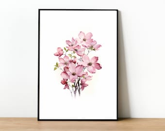 Watercolor Dogwood Tree Flowers, Decorative Printable Wall Art| Wall Art | Digital Download
