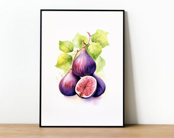 Afdrukbare kunst van vijgen | Vijgen aquarel kunst | Vijg digitale kunstprint | Vijgenstilleven | Vijgenmuurkunst | Vijgen hijgen | Fruitkeuken afdrukken