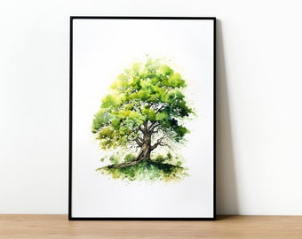 Watercolor Oak Tree, Decorative Printable Wall Art | Wall Art | Digital Download