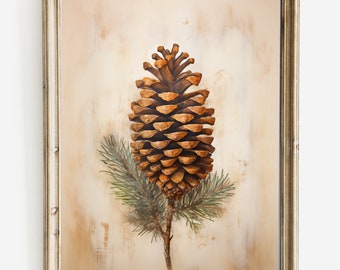 Vintage Fall Pine Cone Painting, Classic Print | Wall Art | Digital Download