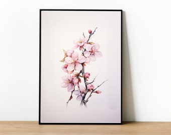 Flor de cerezo de acuarela, arte decorativo de pared imprimible / arte de pared / descarga digital
