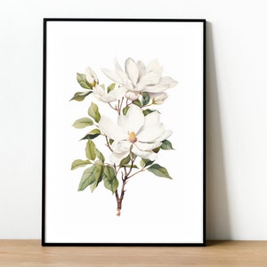 Watercolor Magnolia Print | Magnolia Art | Magnolia Printable | White Flower Printable Art | Magnolia Bloom Art |Watercolor White Flower Art