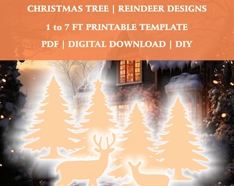 1ft - 7ft Christmas Decor DIY | Tree Reindeer Silhouette | Printable Stencil | Christmas Garden Decor