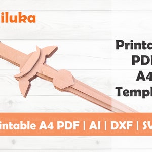 Espada PDF Patrón imprimible Espada de cartón / Espada de madera contrachapada cortada con láser / Plantilla de artesanía de papel de espada de juguete / Manualidades para niños / PDF / SVG / Dxf / Ai