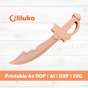Plantilla de espada pirata - Patrón imprimible en PDF para disfraz infantil, fiesta de cumpleaños - Espada de cartón DIY / Corte láser / PDF / SVG / DXF / AI