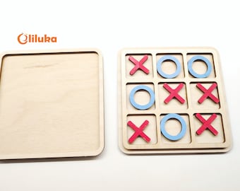 Laser Cut Wooden Tic Tac Toe Game, Tray With Engraved Boxes Digital ...